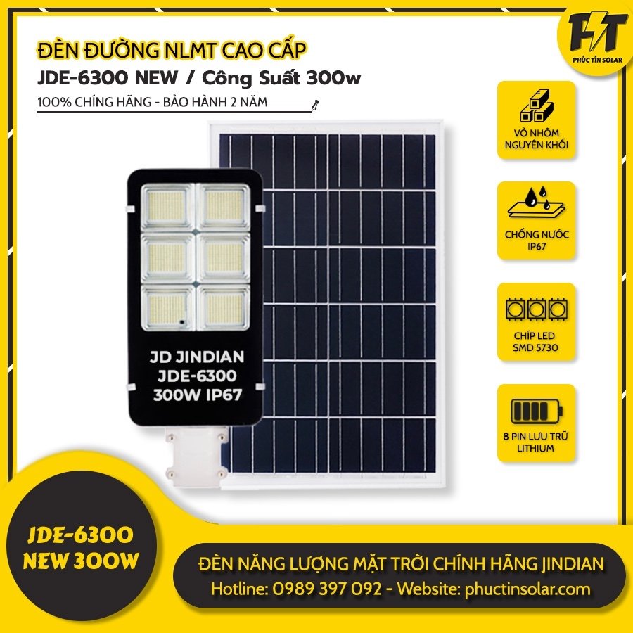 Đèn đường năng lượng mặt trời 300W JDE-6300 NEW